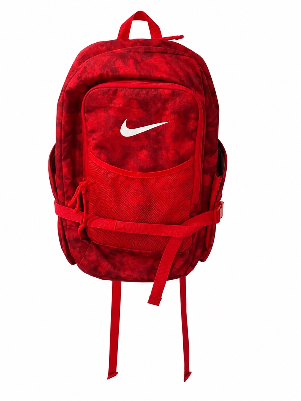 Nike Red Tonal Tie Dye Youth Baseball Backpack White Swoosh Mesh Pocket